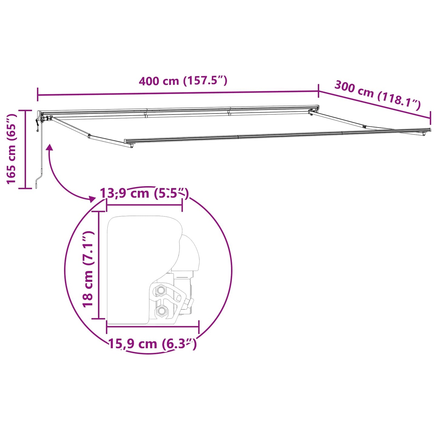Einziehbare Markise Anthrazit 400 x 300 cm Polyester und Metall