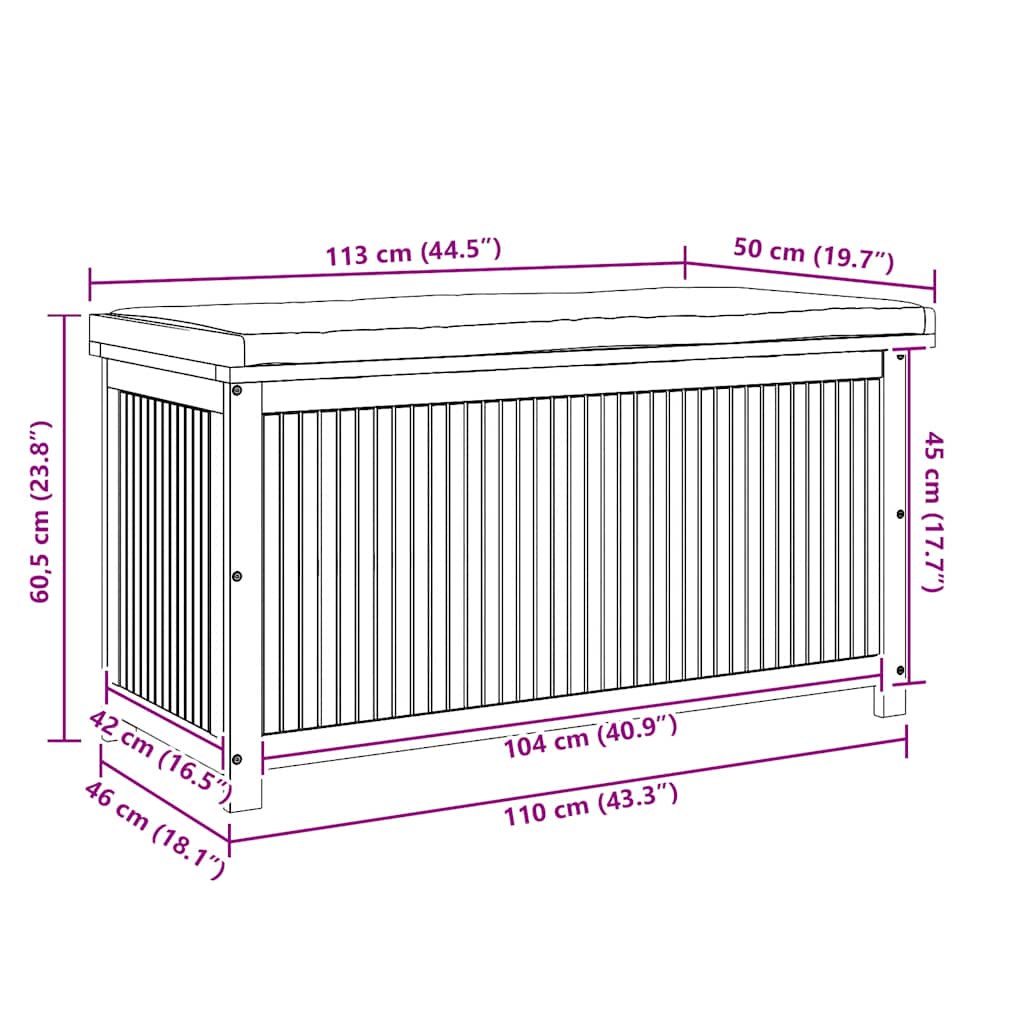 Outdoor-Kissenbox 113x50x60,5 cm Massivholz Akazie