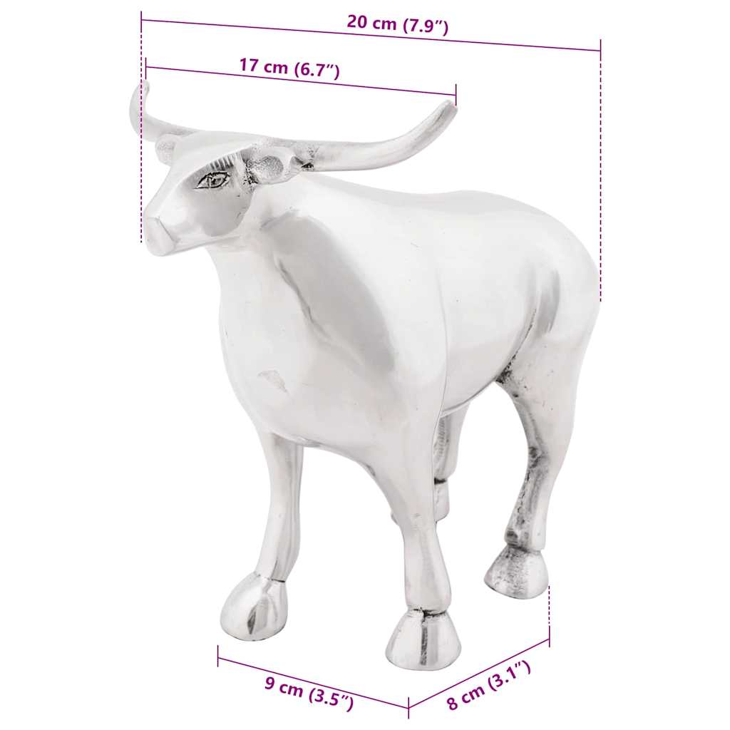 Bull sculpture silver 20 x 17 x 23 cm aluminum