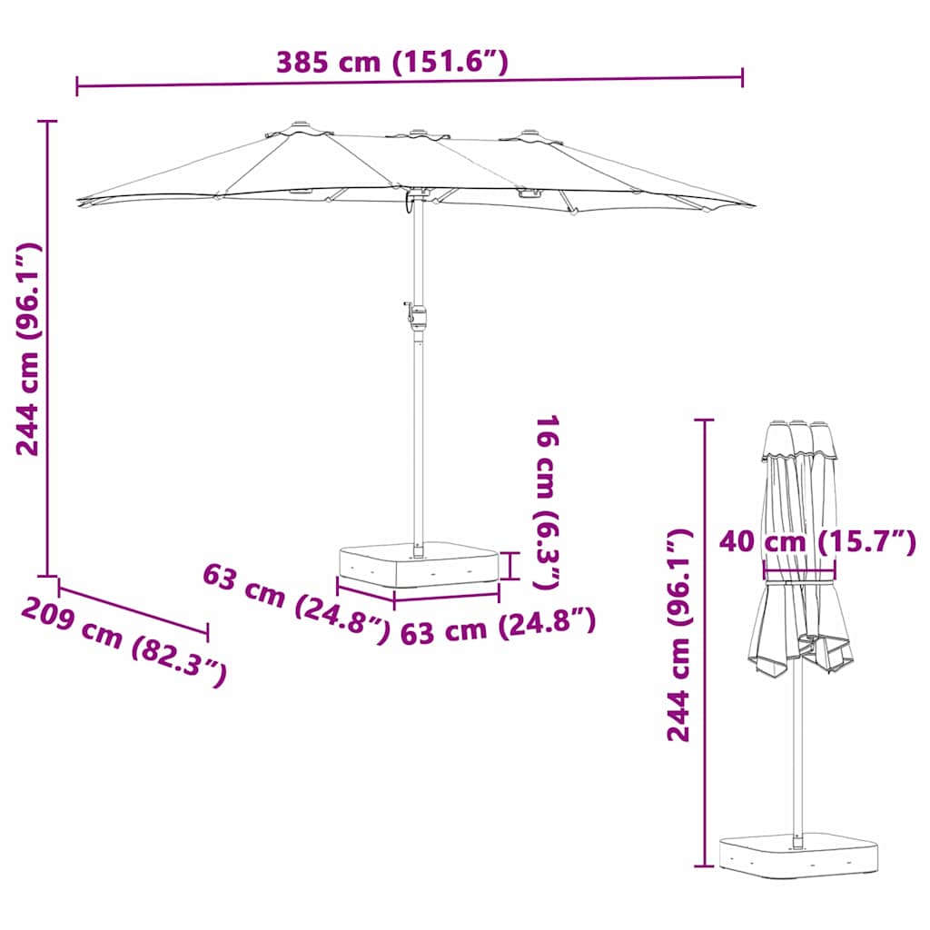 Garten-Sonnenschirm Anthrazit 385 x 209 x 244 cm
