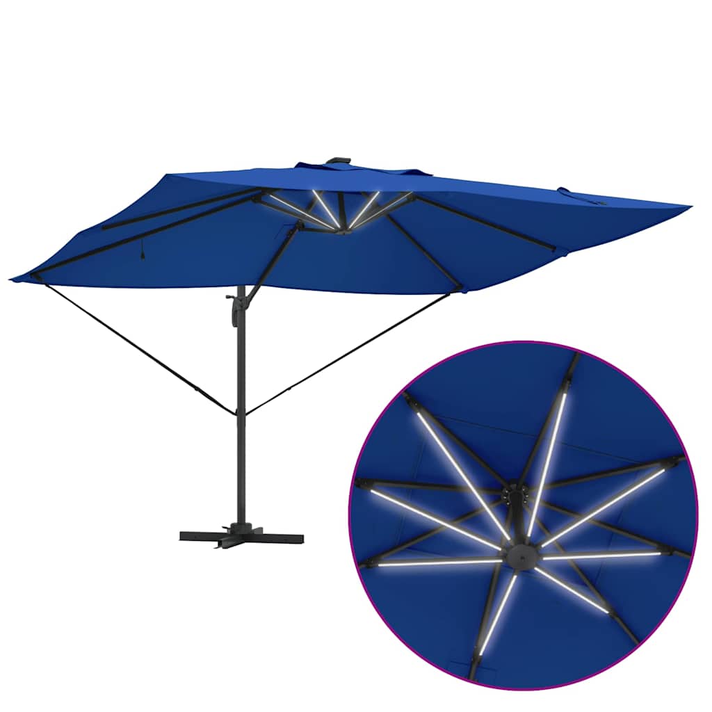 Sonnenschirm mit LED-Lichtleisten Azurblau 352 x 251 x 265 cm