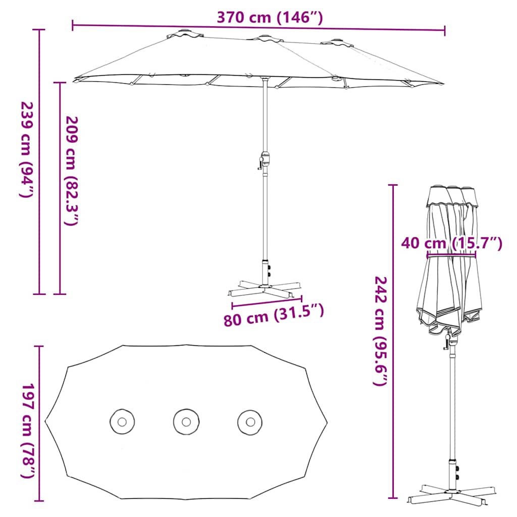 Garten-Sonnenschirm Sand 370 x 197 x 239 cm