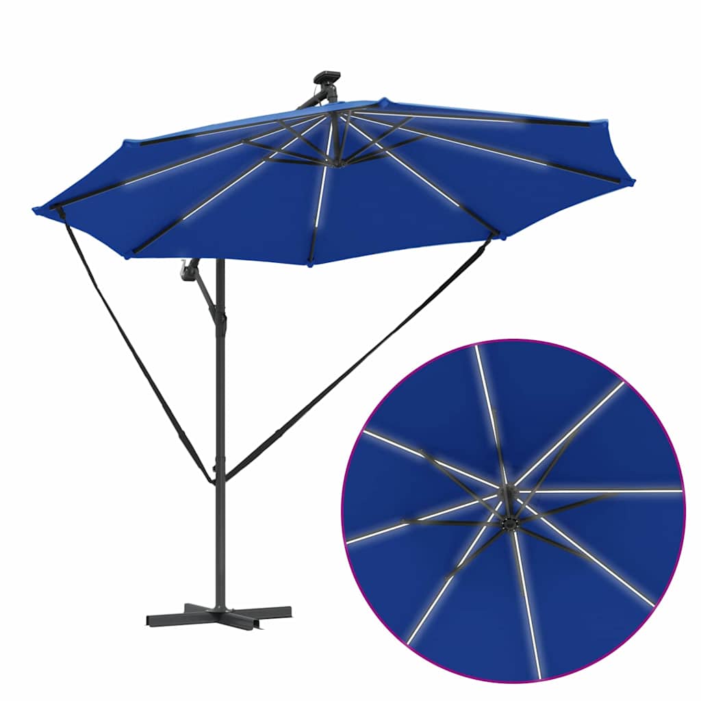 Sonnenschirm mit LED-Lichtleisten Azurblau 294 x 294 x 248 cm