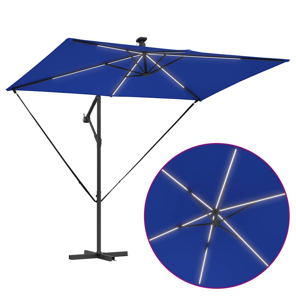 Sonnenschirm mit LED-Lichtleisten Azurblau 294 x 200 x 270 cm