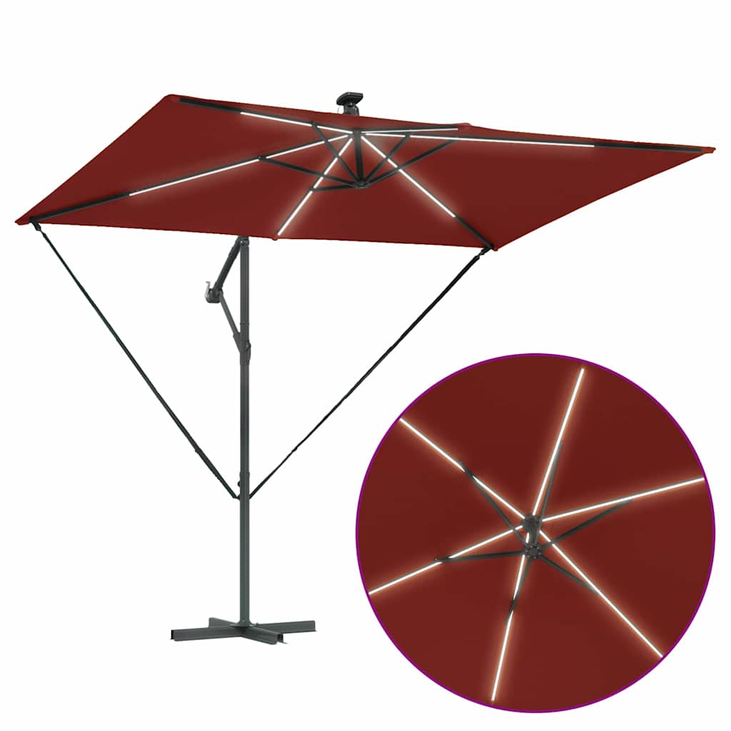 Sonnenschirm mit LED-Lichtleisten Terrakotta 294 x 200 x 270 cm