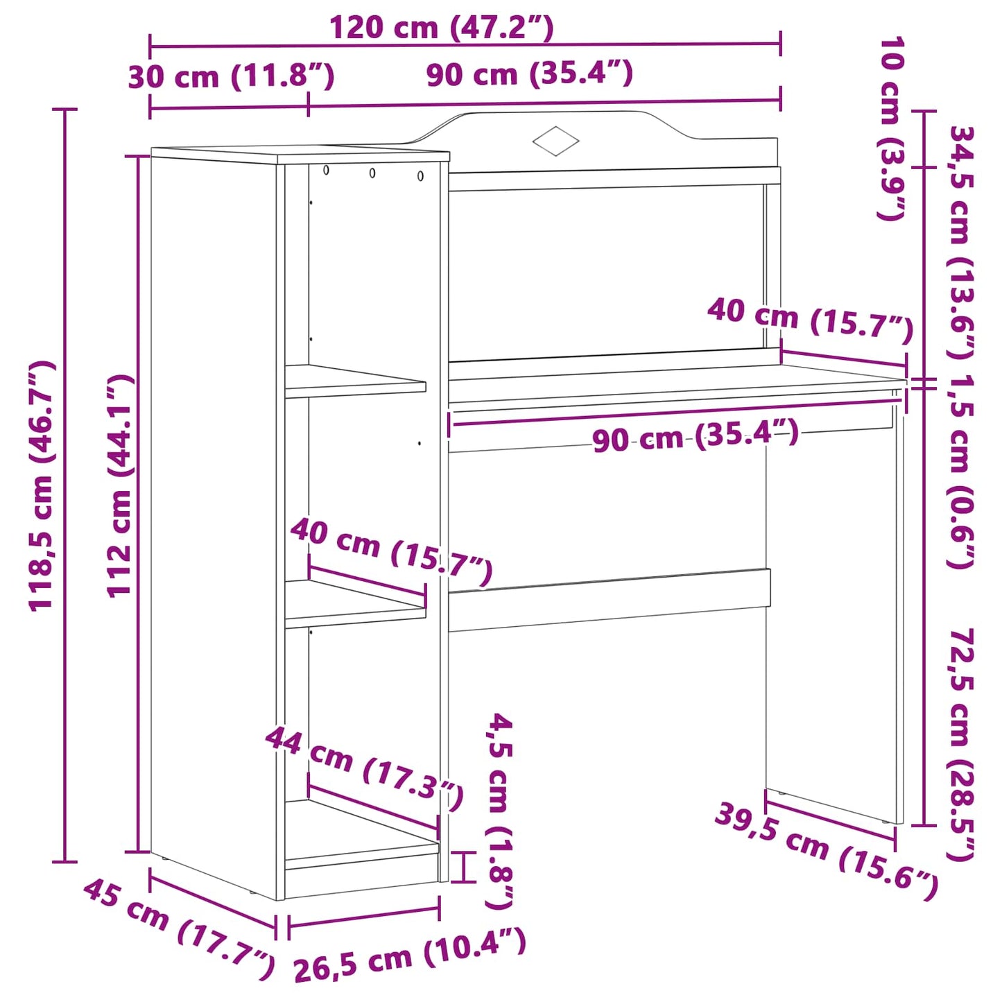 Schreibtisch mit offener Ablage und Kreidetafel mit Regal ROROS