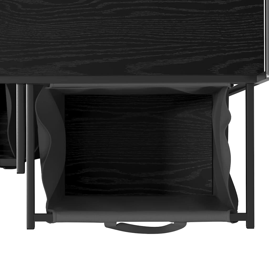 Laundry Basket 2 Compartments with Shelf Black Oak Look