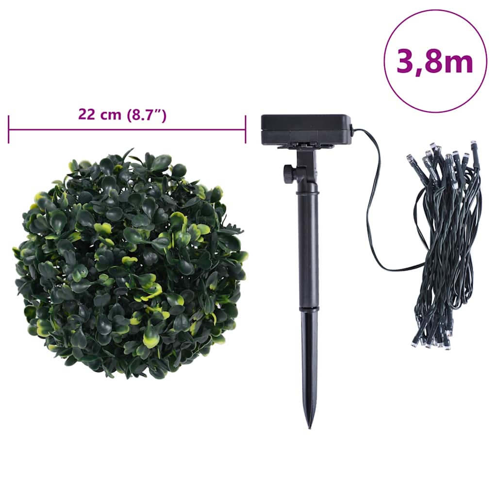 Boules de buis artificielles avec lumières LED 2 pcs Vert 22 cm