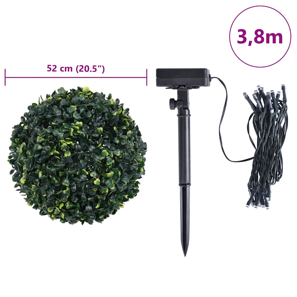 Boules de buis artificielles avec lumières LED 2 pcs Vert 52 cm