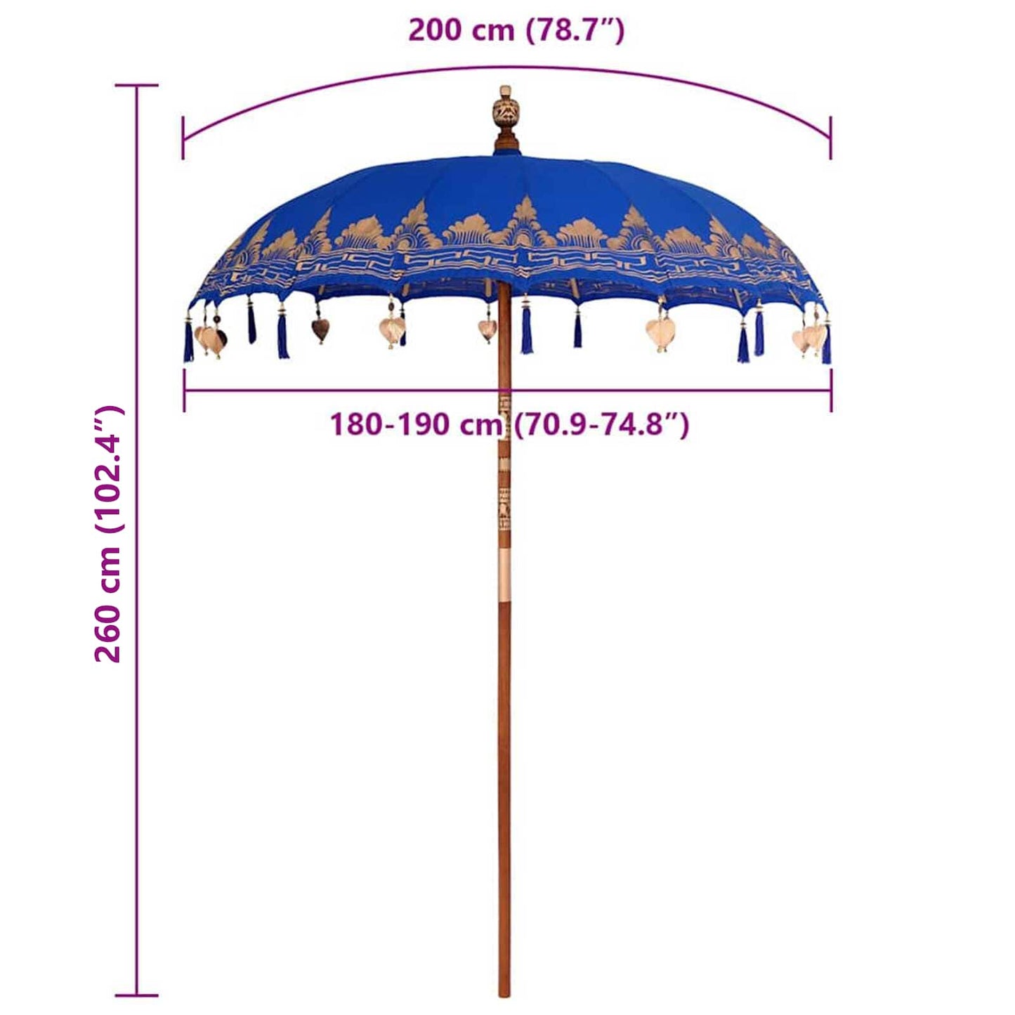 Balinesischer Sonnenschirm Blau 185 x 185 x 260 cm