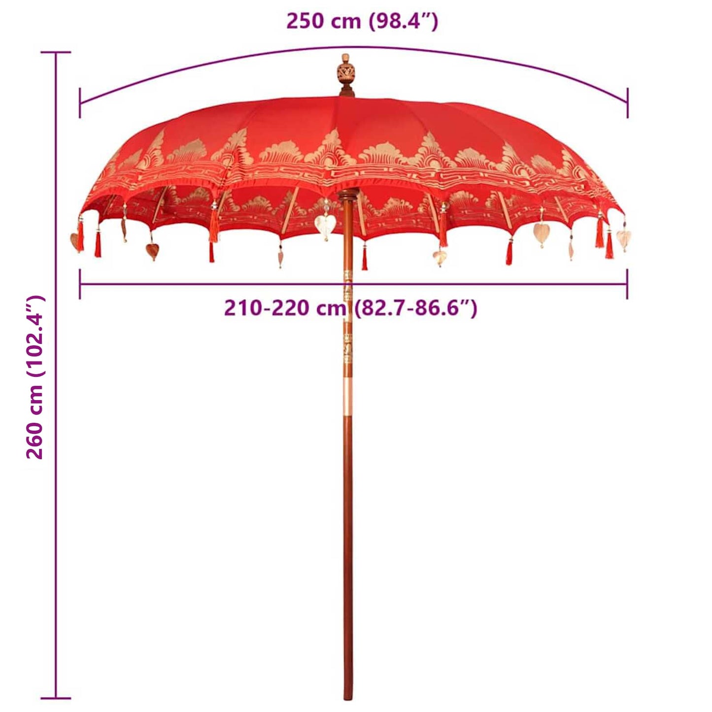 Balinesischer Sonnenschirm Rot 215 x 215 x 260 cm