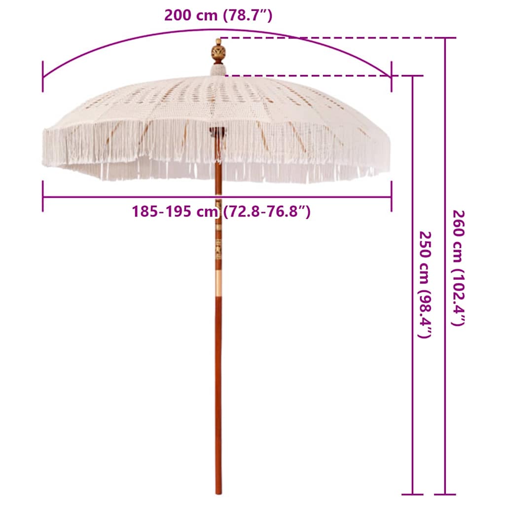 Macrame Sonnenschirm Creme 190 x 190 x 260 cm