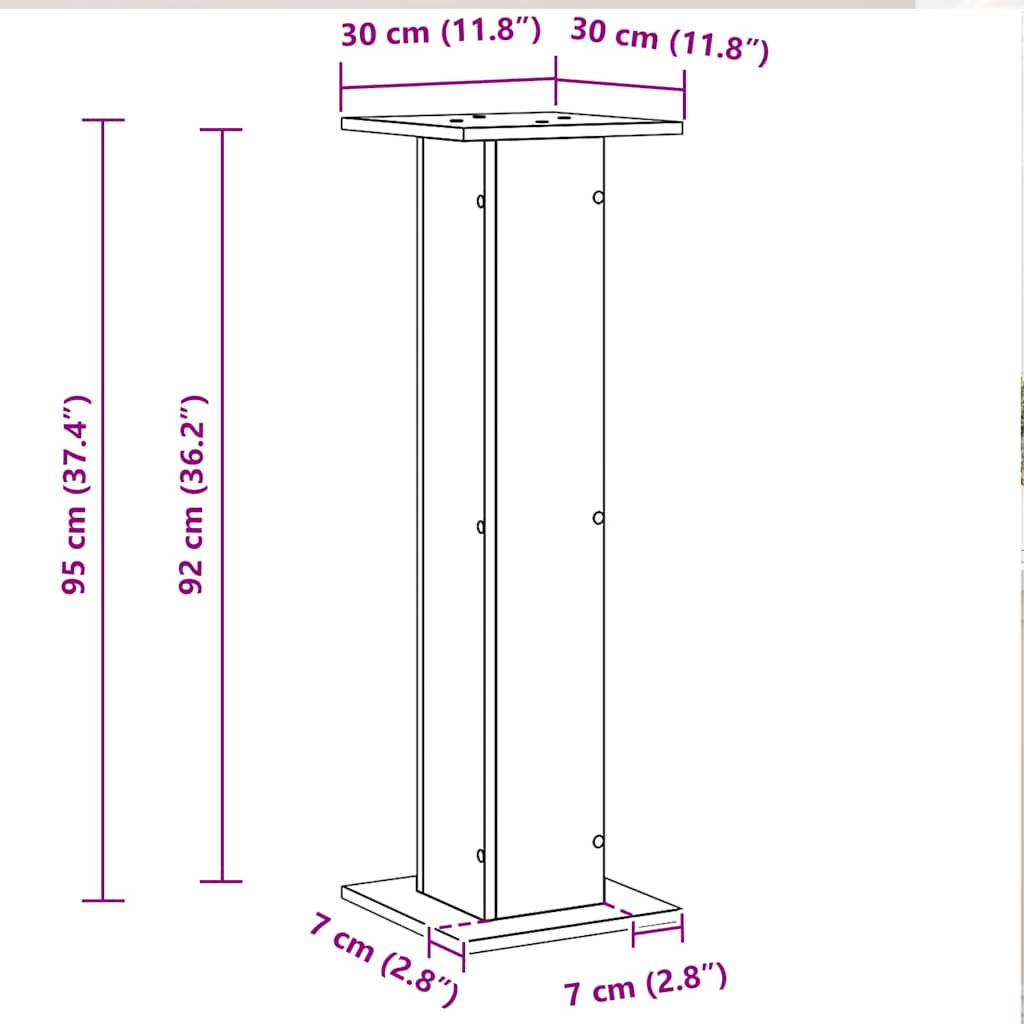 Pflanzenständer 2 pcs Schwarz Eichen-Optik 30 x 30 x 95 cm