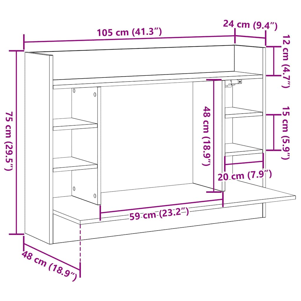 Wandtisch Schwarz Eichen-Optik 105 x 48 x 75 cm Holzwerkstoff