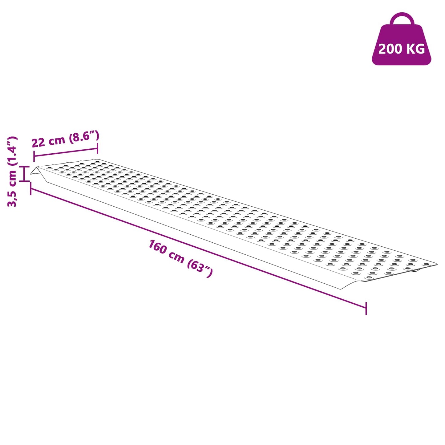 Rampe de chargement 200 kg argent 159 x 23 x 5 cm acier galvanisé