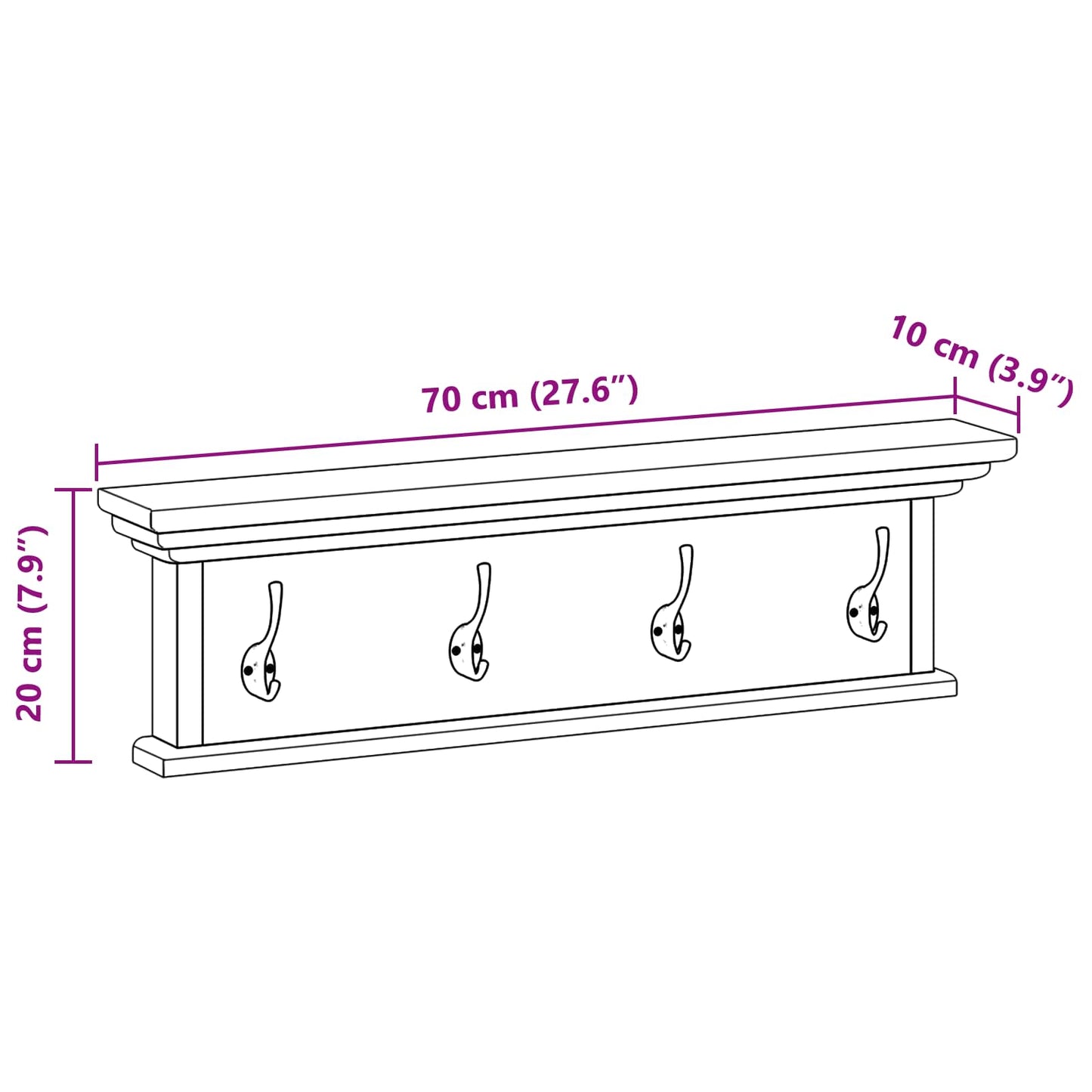 Wall-Mounted Clothes Rack Natural 70 x 10 x 20 cm