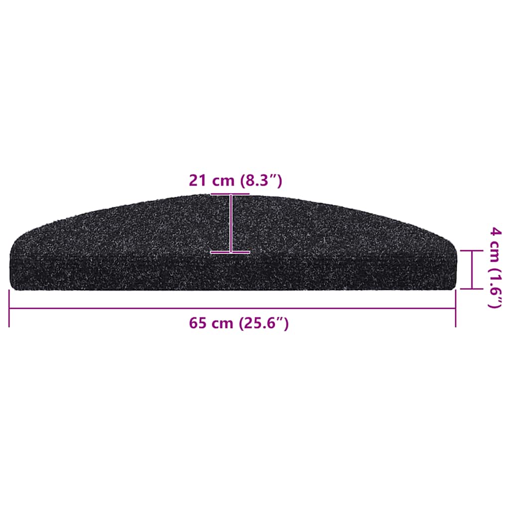 Marches d'escalier autocollantes 30 pces 65x21x4 cm noir semi-rond grand modèle