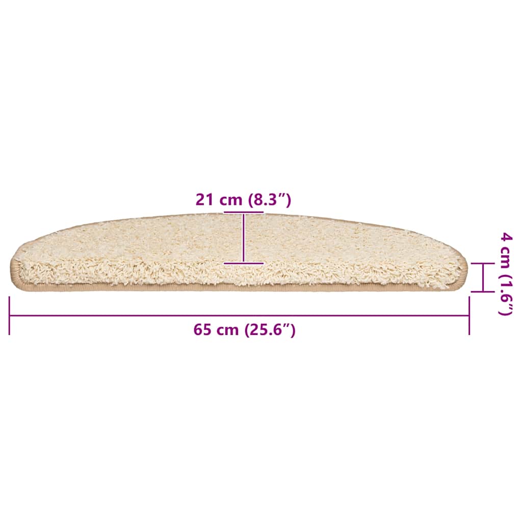Tapis de marche d'escalier 30 pces 65x21x4 cm Crème Semi-rond Grand