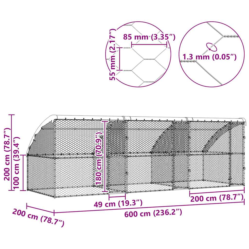 Hundekäfig 3 pcs Silber 6 x 2 x 2 m Verzinkter Stahl