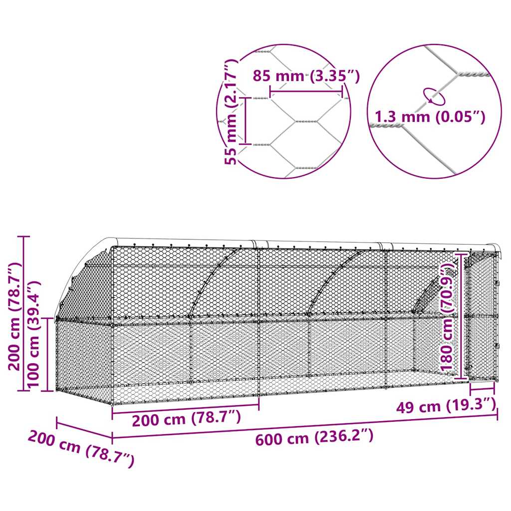 Hundekäfig 3 pcs Silber 6 x 2 x 2 m Verzinkter Stahl