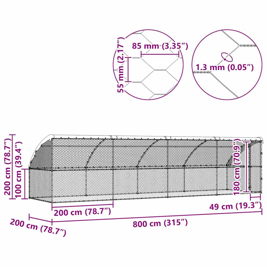 Hundekäfig 4 pcs Silber 8 x 2 x 2 m Verzinkter Stahl