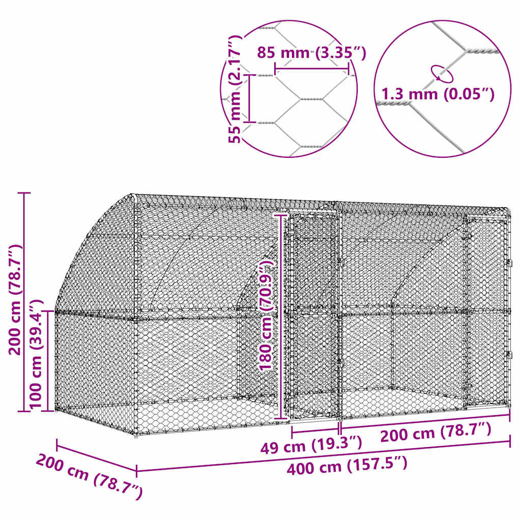 Hundekäfig 2 pcs Silber 4 x 2 x 2 m Verzinkter Stahl