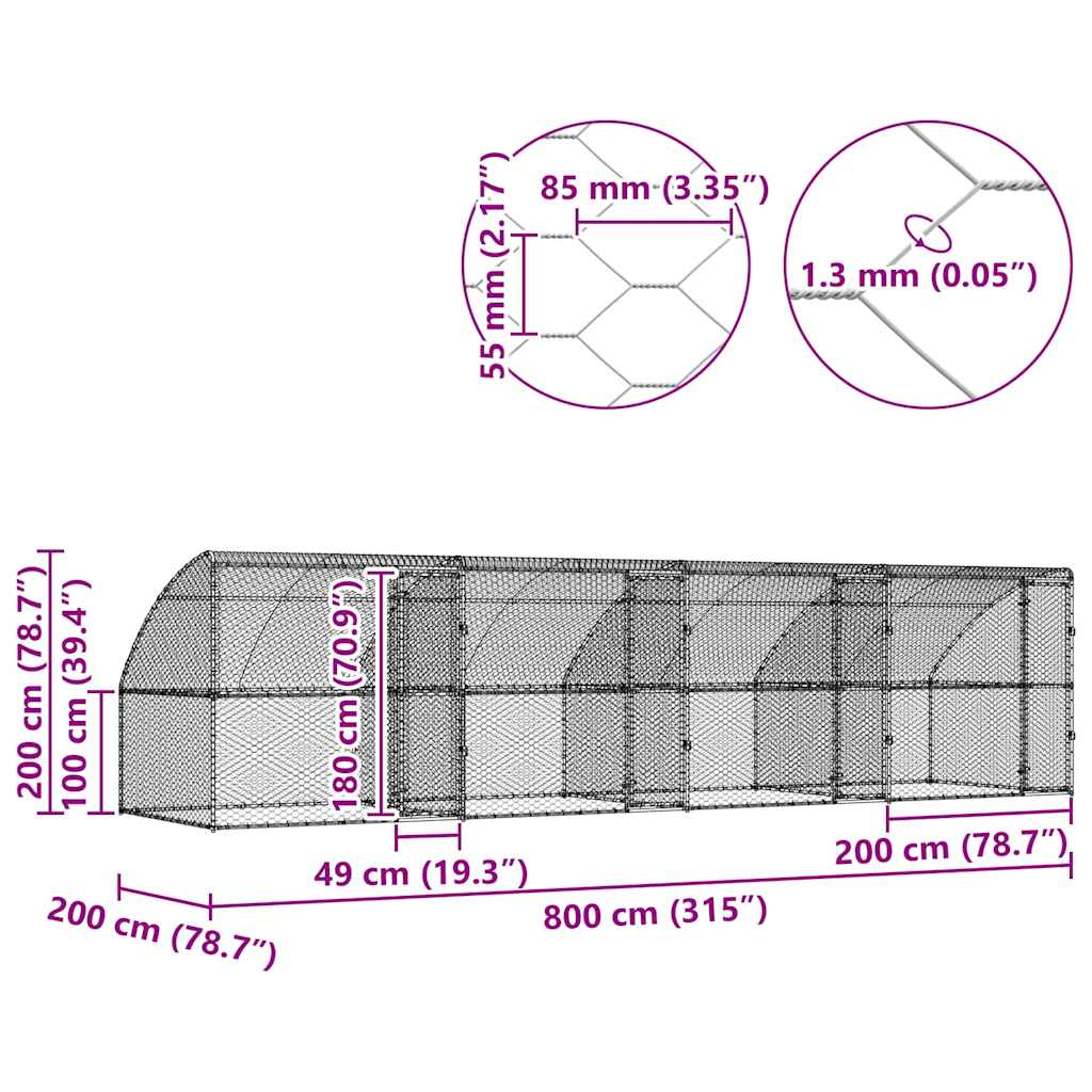 Hundekäfig 4 pcs Silber 8 x 2 x 2 m Verzinkter Stahl
