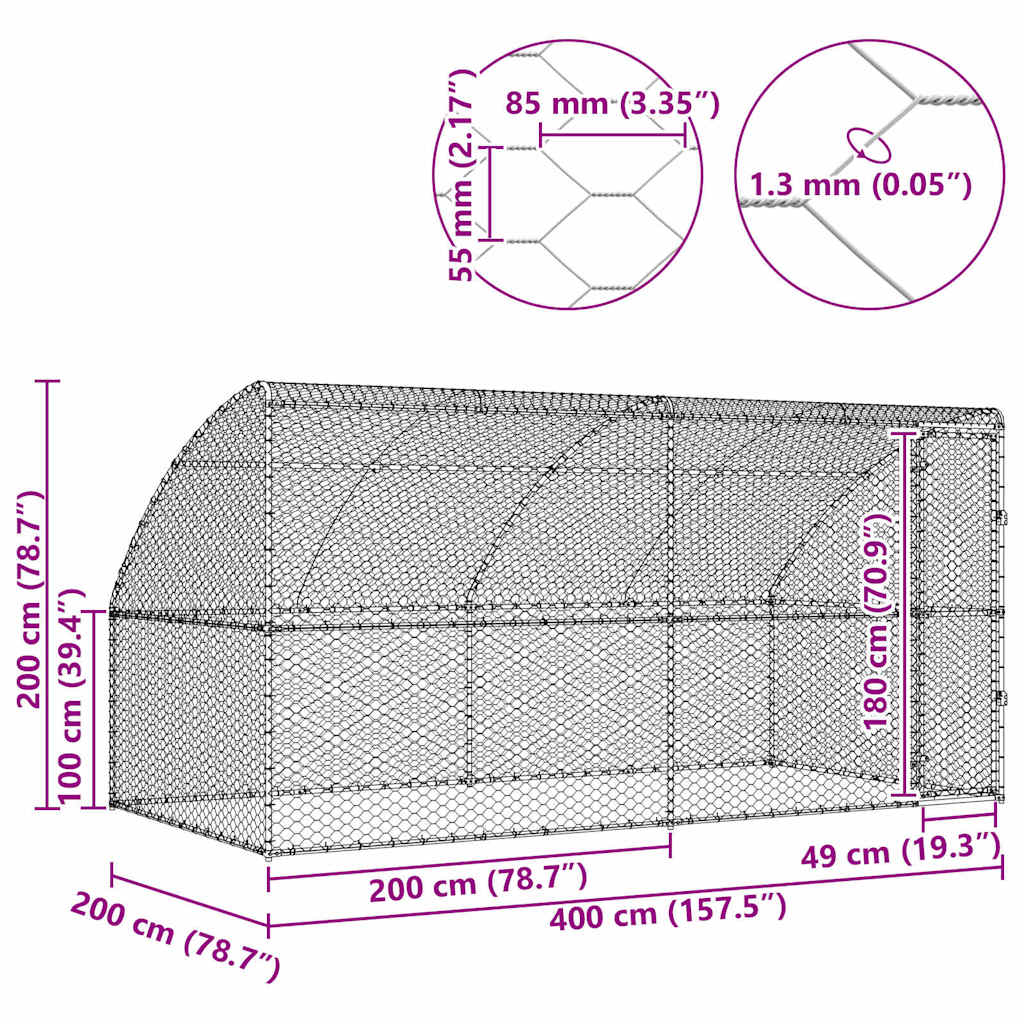 Hundekäfig 2 pcs Silber 4 x 2 x 2 m Verzinkter Stahl
