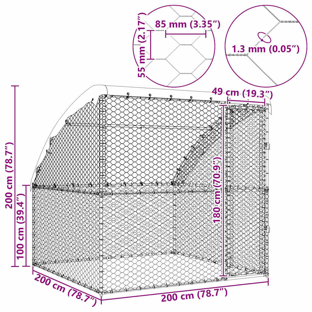 Hundekäfig mit Speicher Silber 2 x 2 x 2 m Verzinkter Stahl