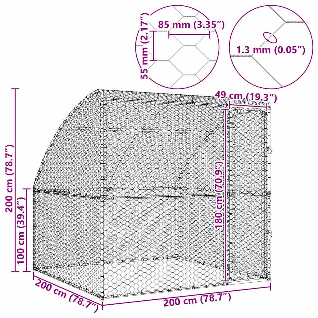Hundekäfig mit Speicher Silber 2 x 2 x 2 m Verzinkter Stahl