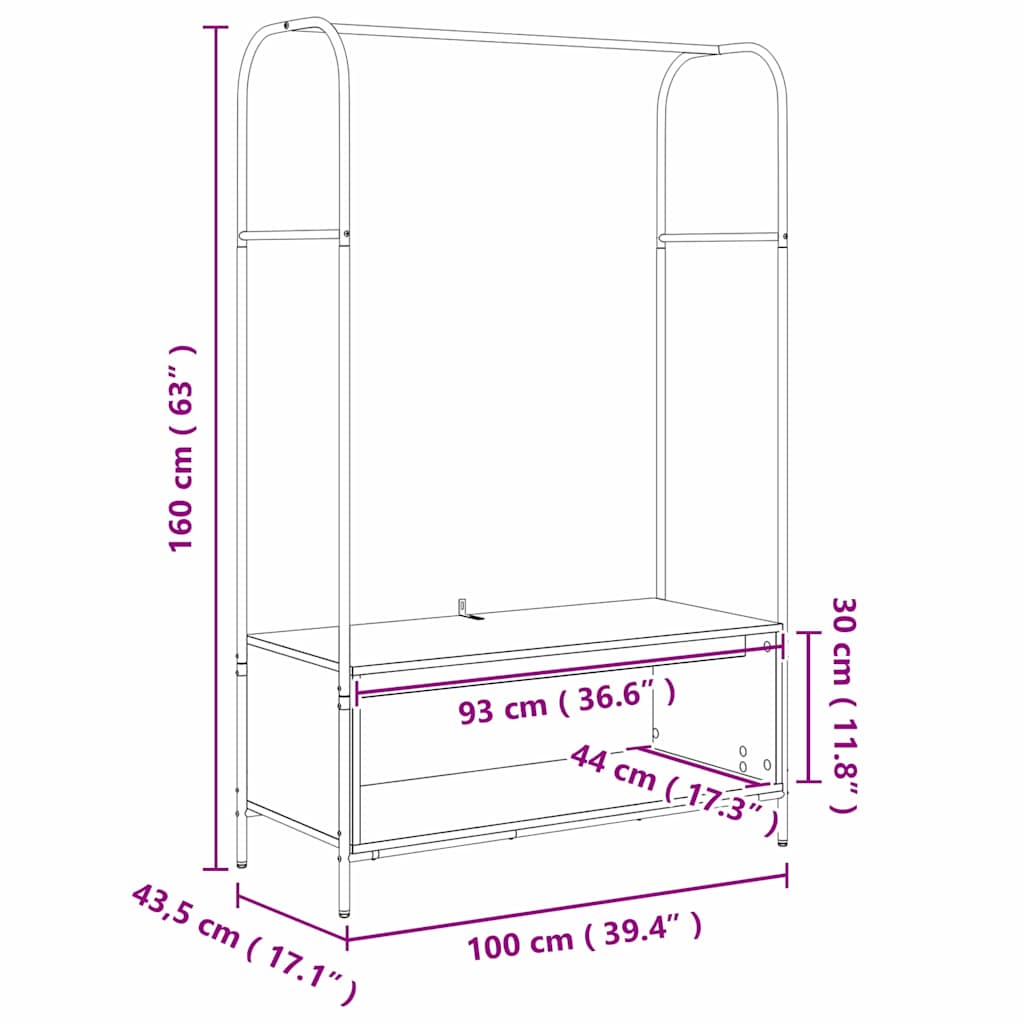 Garment Rack Black 100 x 44 x 160 cm Engineered Wood