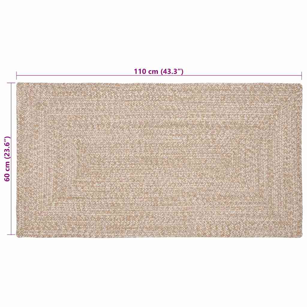 Tapis de zone Naturel et Blanc 60 x 110 cm Jute