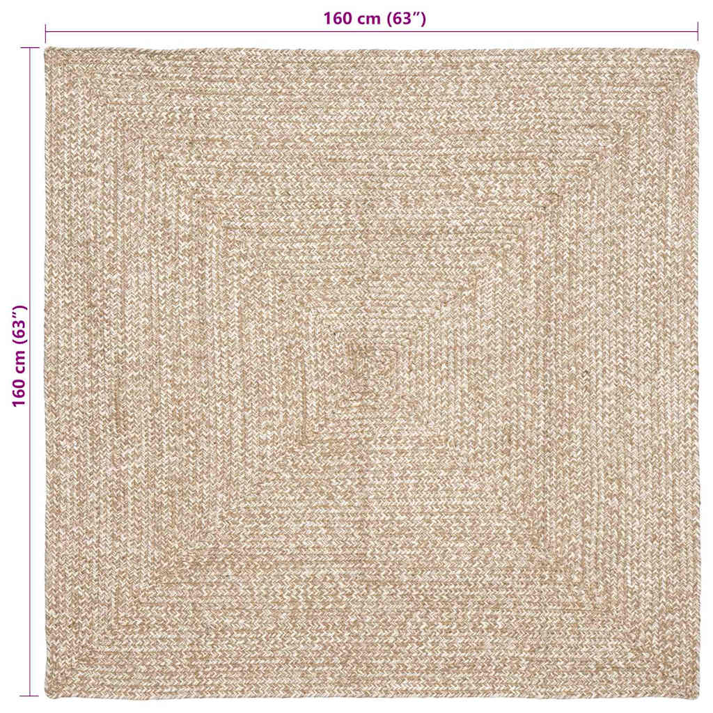 Tapis de surface Naturel et blanc 160 x 160 cm Jute