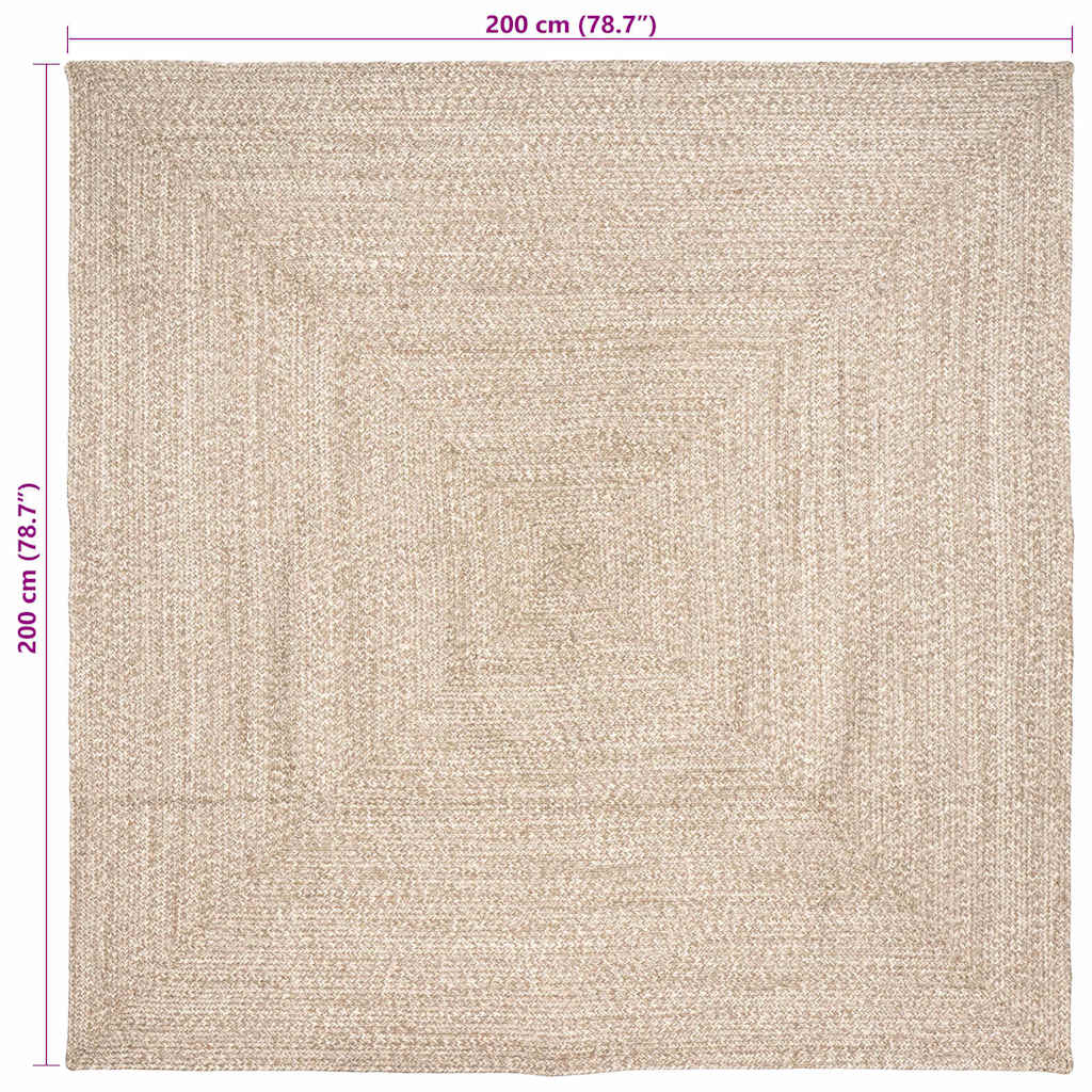 Tapis de zone Naturel et Blanc 200 x 200 cm Jute