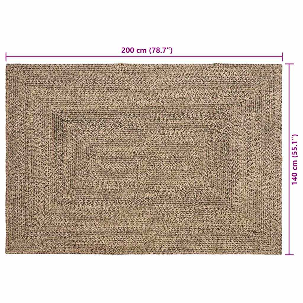 Tapis de zone Naturel et noir 140 x 200 cm Jute