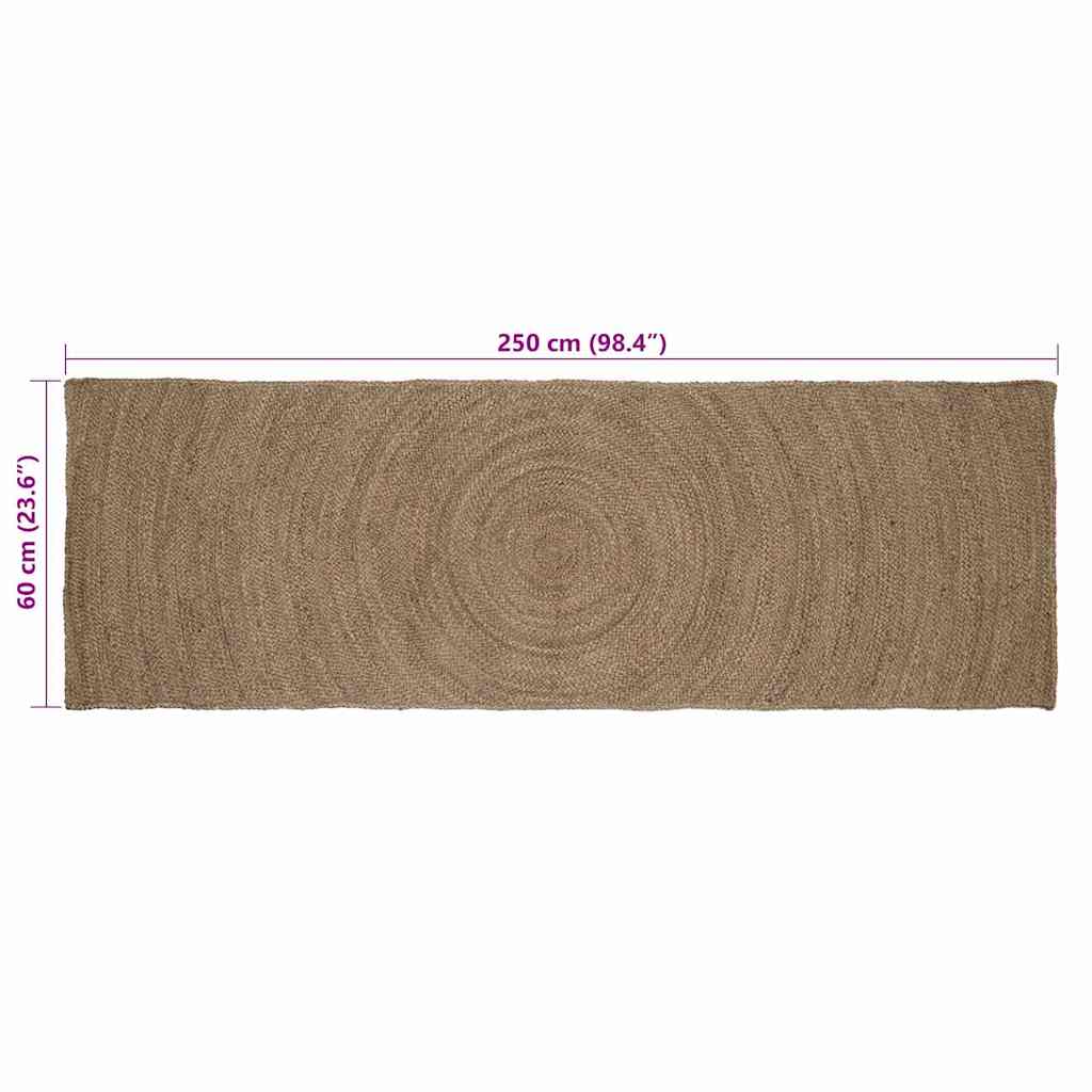 Tapis de zone rectangulaire gris 60 x 250 cm jute