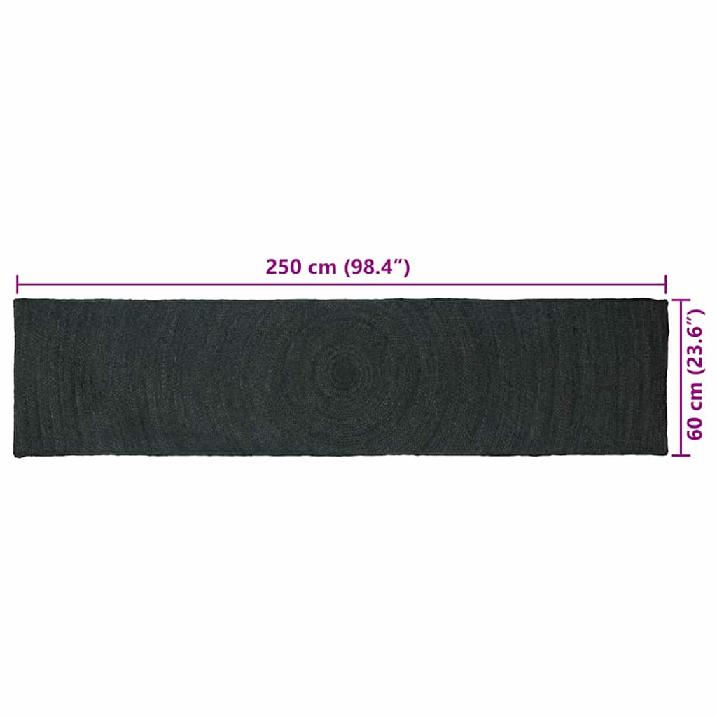 Tapis de zone rectangulaire gris foncé 60 x 250 cm Jute