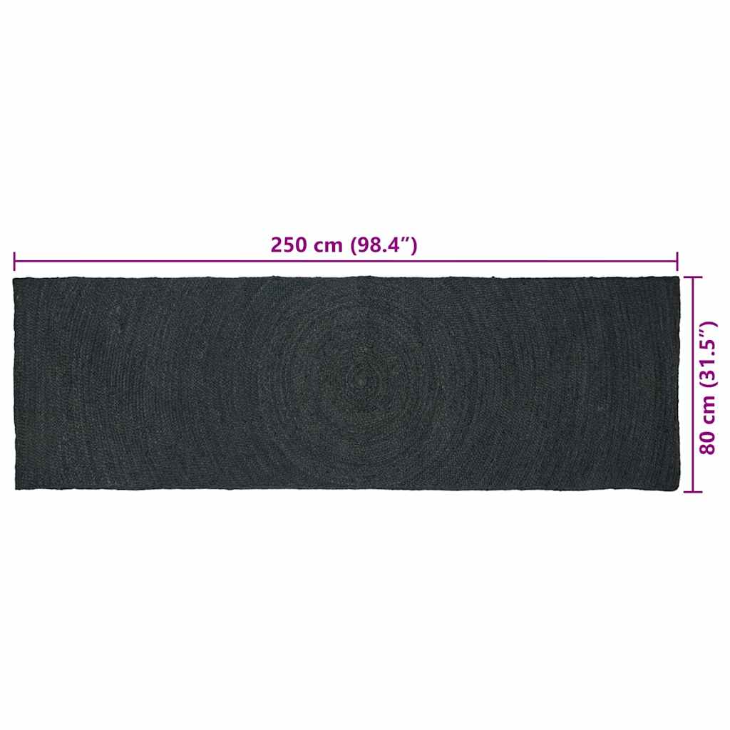Tapis rectangulaires gris foncé 80 x 250 cm Jute