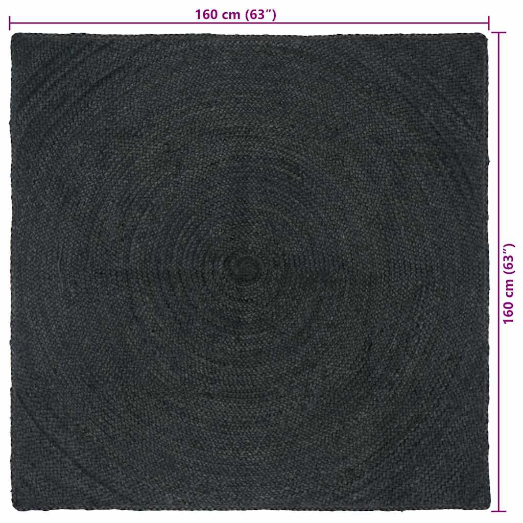Tapis de surface carré gris foncé 160 x 160 cm Jute