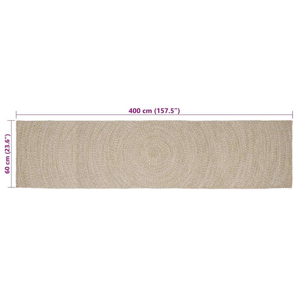 Tapis de zone Naturel et Blanc 60 x 400 cm Jute