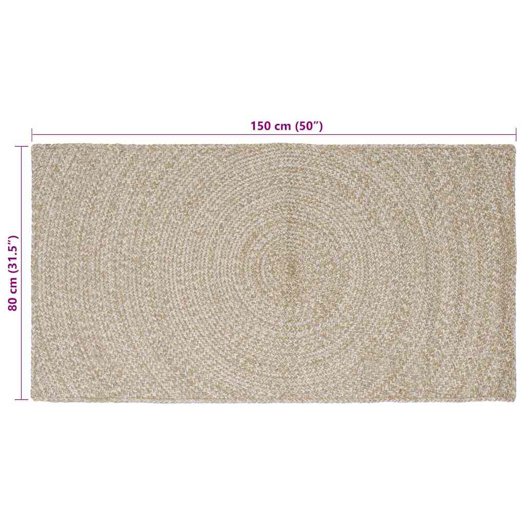 Tapis de zone Naturel et Blanc 80 x 150 cm Jute