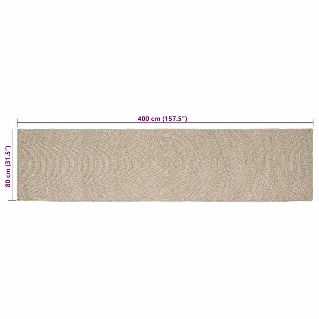 Tapis de zone Naturel et Blanc 80 x 400 cm Jute