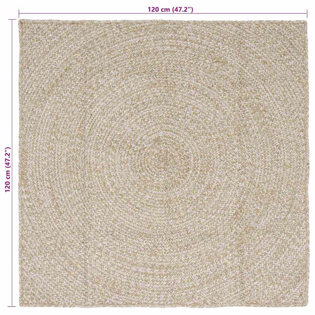 Tapis de zone naturels et blancs 120 x 120 cm Jute