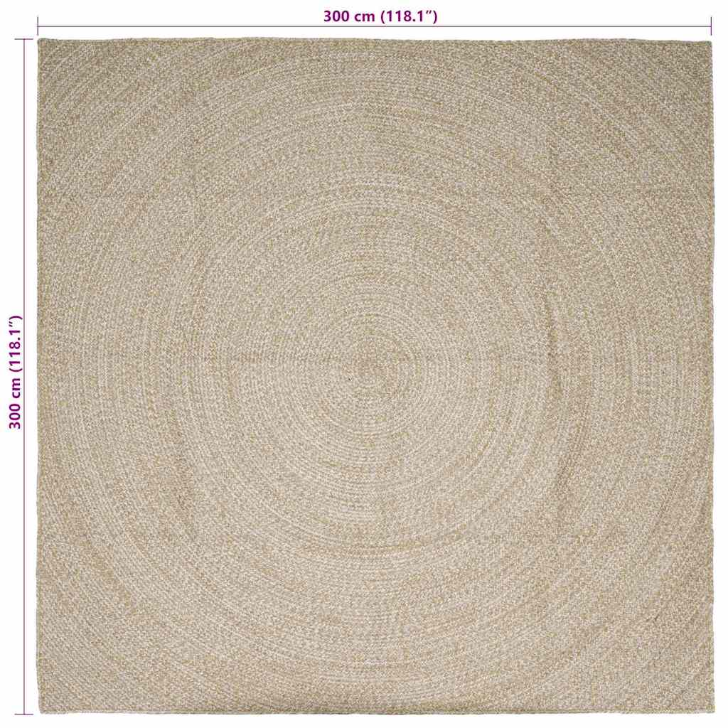 Tapis de zone naturel et blanc 300 x 300 cm Jute