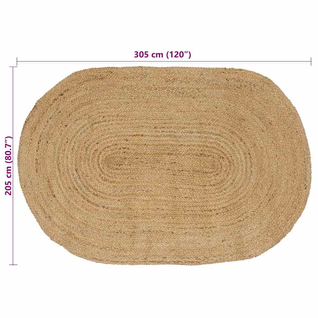 Tapis oval en jute naturel de 205 x 305 cm