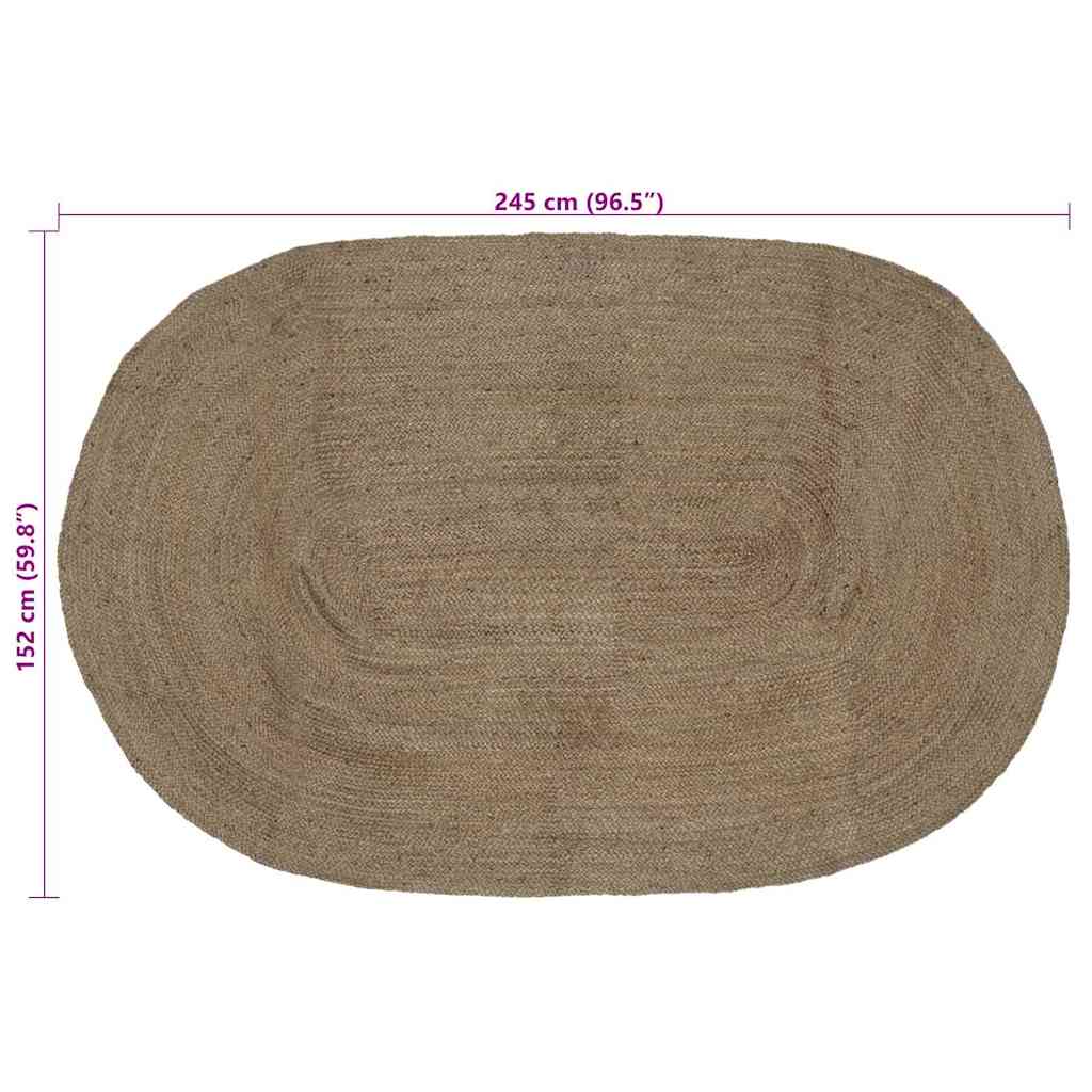 Tapis ovales gris 152 x 245 cm jute