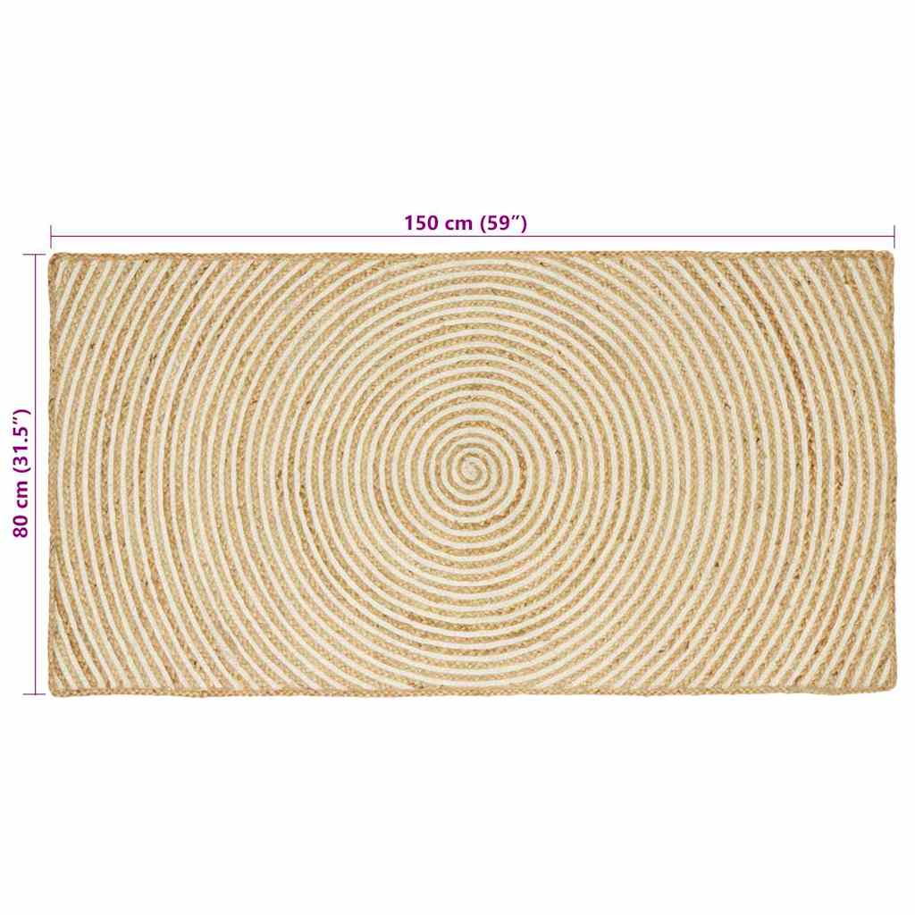 Tapis Naturel et Blanc 80 x 150 cm Jute