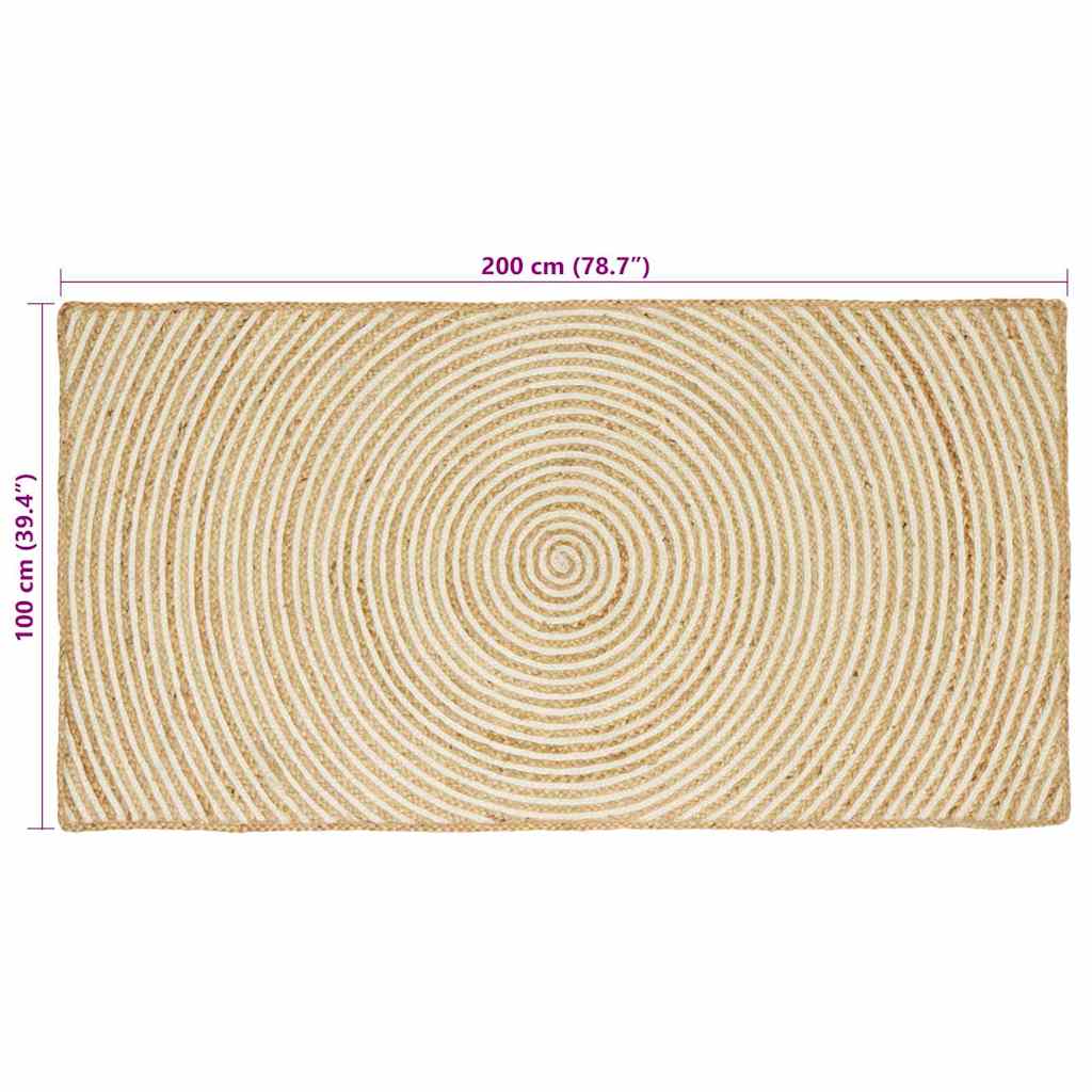 Tapis Naturel et Blanc 100 x 200 cm Jute