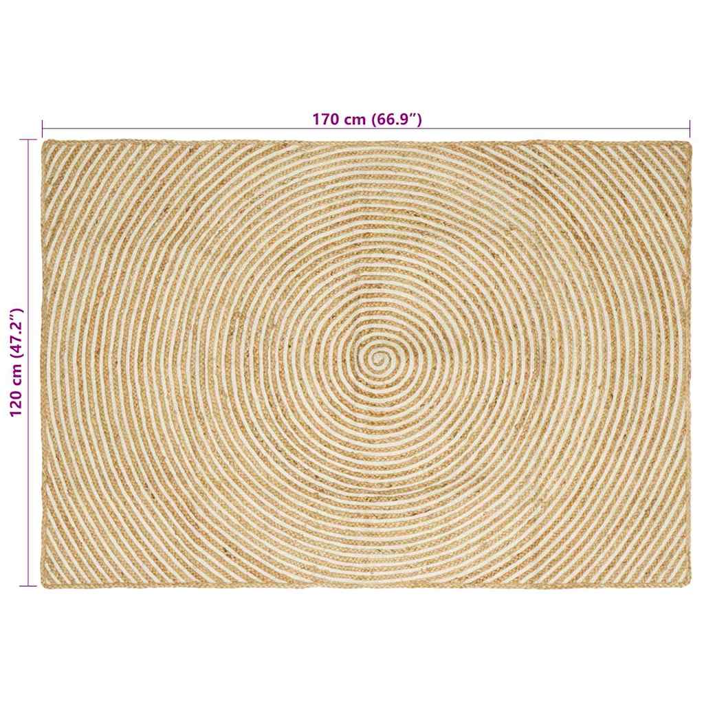 Tapis Naturel et Blanc 120 x 170 cm Jute