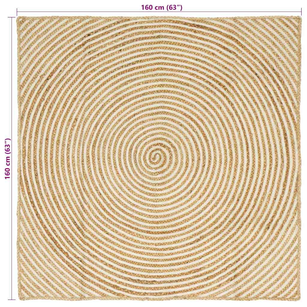 Tapis Naturel et Blanc 160 x 160 cm Jute